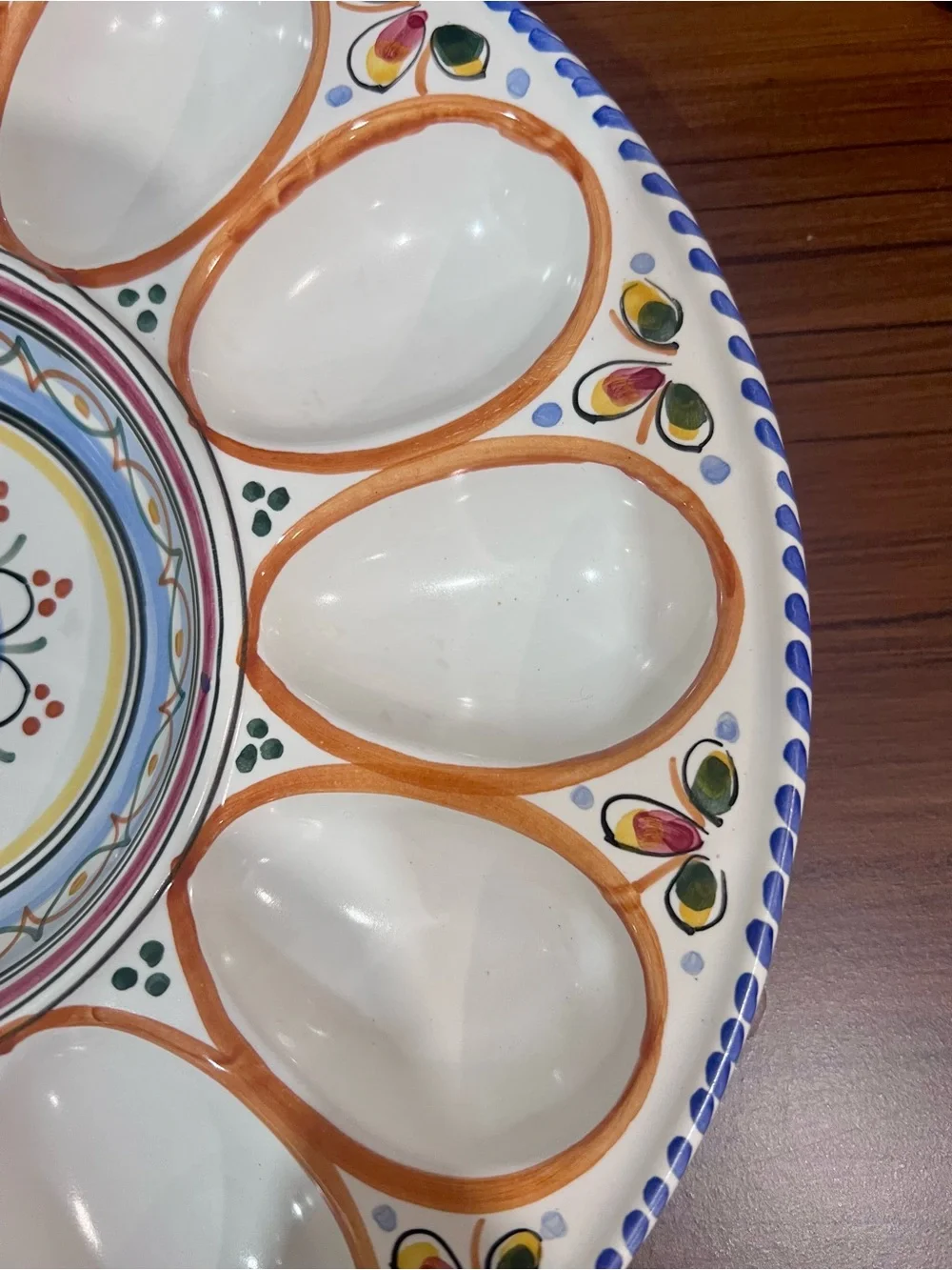 De La Cal Puente Spain Hand-Painted Ceramic Deviled Egg Platter | 12 eggs